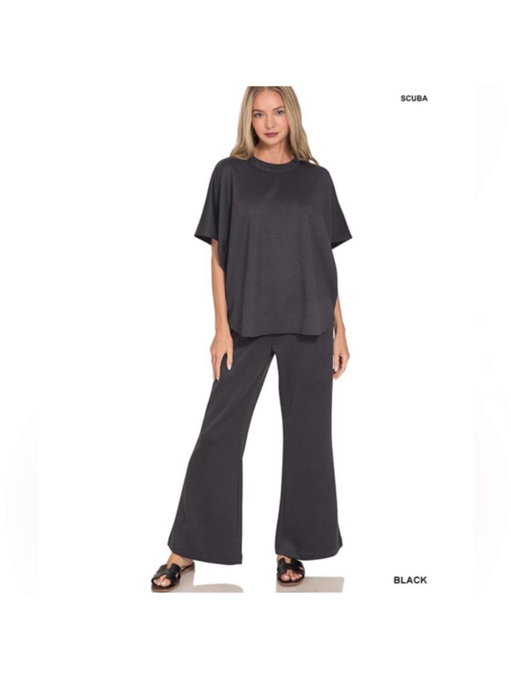 Zenana Outfitters Black Scuba Wide-Leg Pants & Top Set